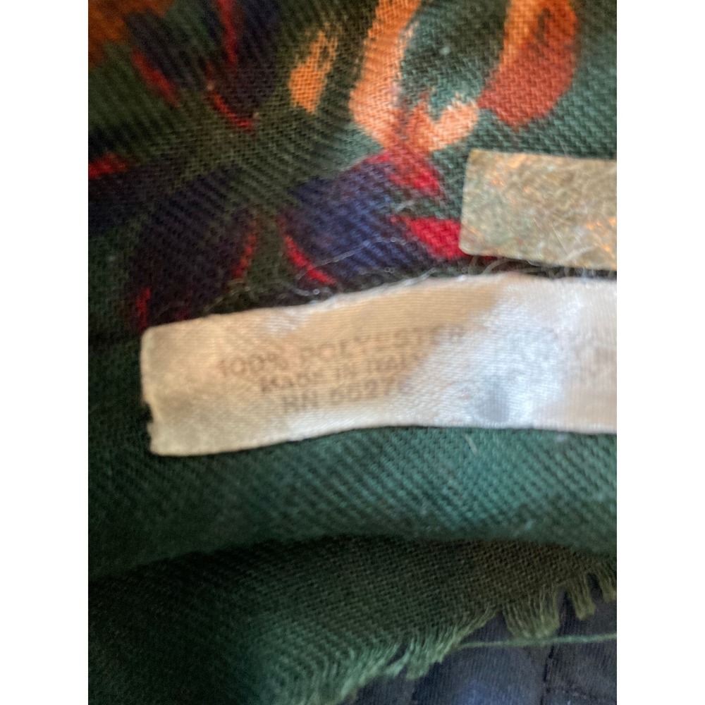 Vintage Style Made in Italy Green Floral Paisley Print Fringe Wrap Scarf Shawl - Picture 8 of 8